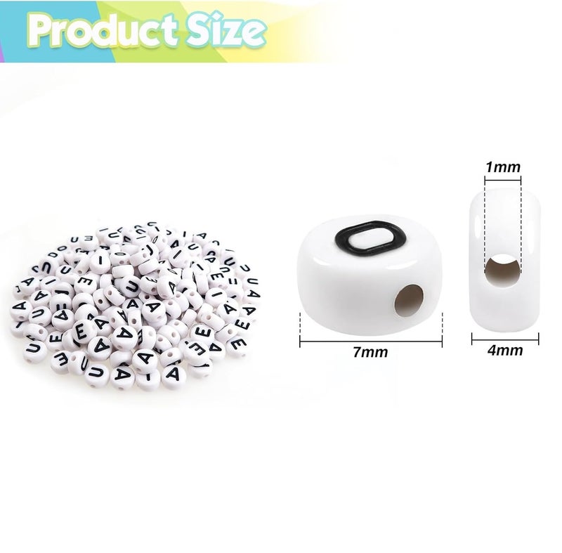 Looconi Amaney 300pcs Vowel Letter Beads A E I O U 7Ã—4mm White Round Acrylic Letter Beads for Jewelry Making Bracelets Necklaces Each 60 Pieces - Image 2